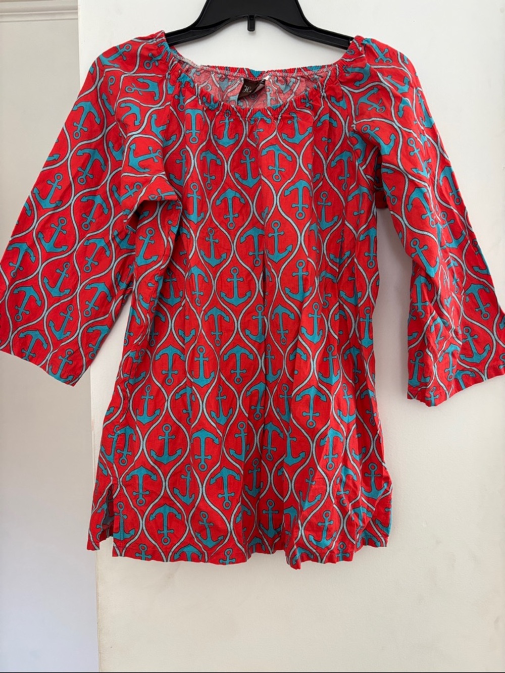 Women’s Red Anchor-Print Peasant Blouse